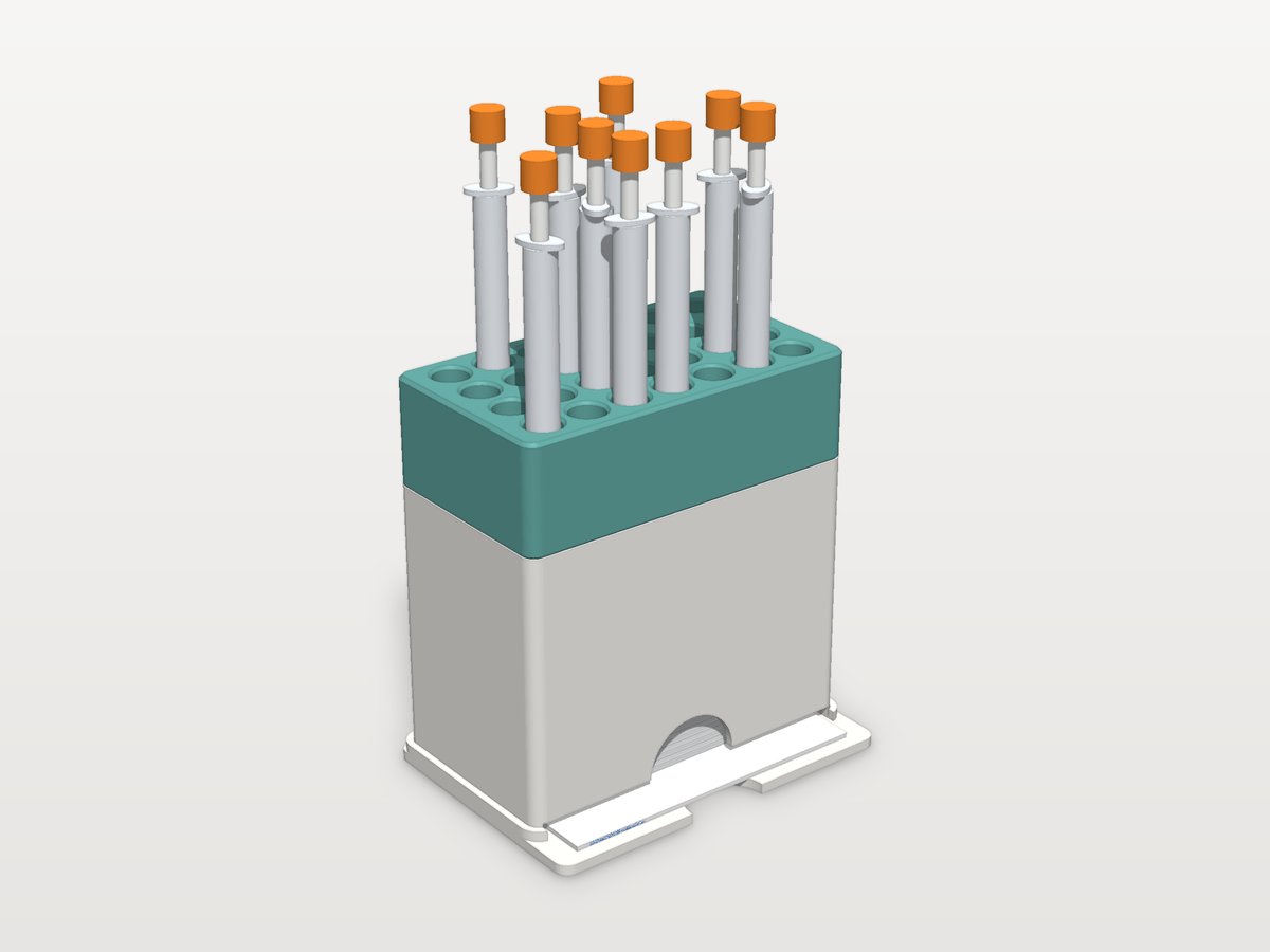 The Prep Station: an alcohol pad dispenser with a syringe rack on top